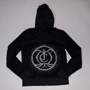 Y2K Juicy Couture Navy Blue Zip Up Jacket With Rhinestone Logo Size M